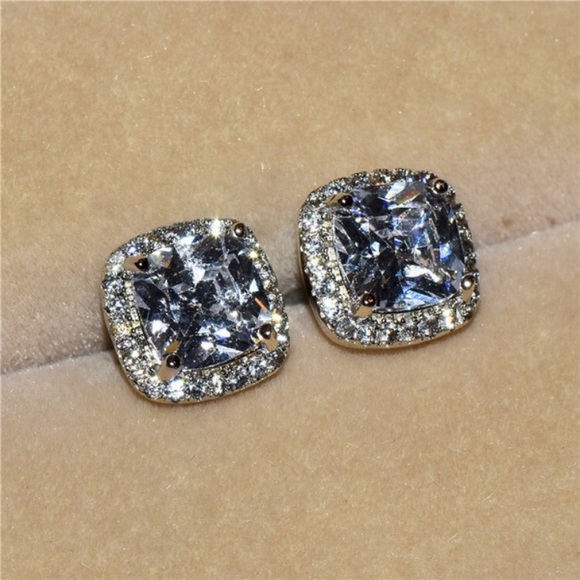 Silver CZ diamond earrings - Picture 5 of 7